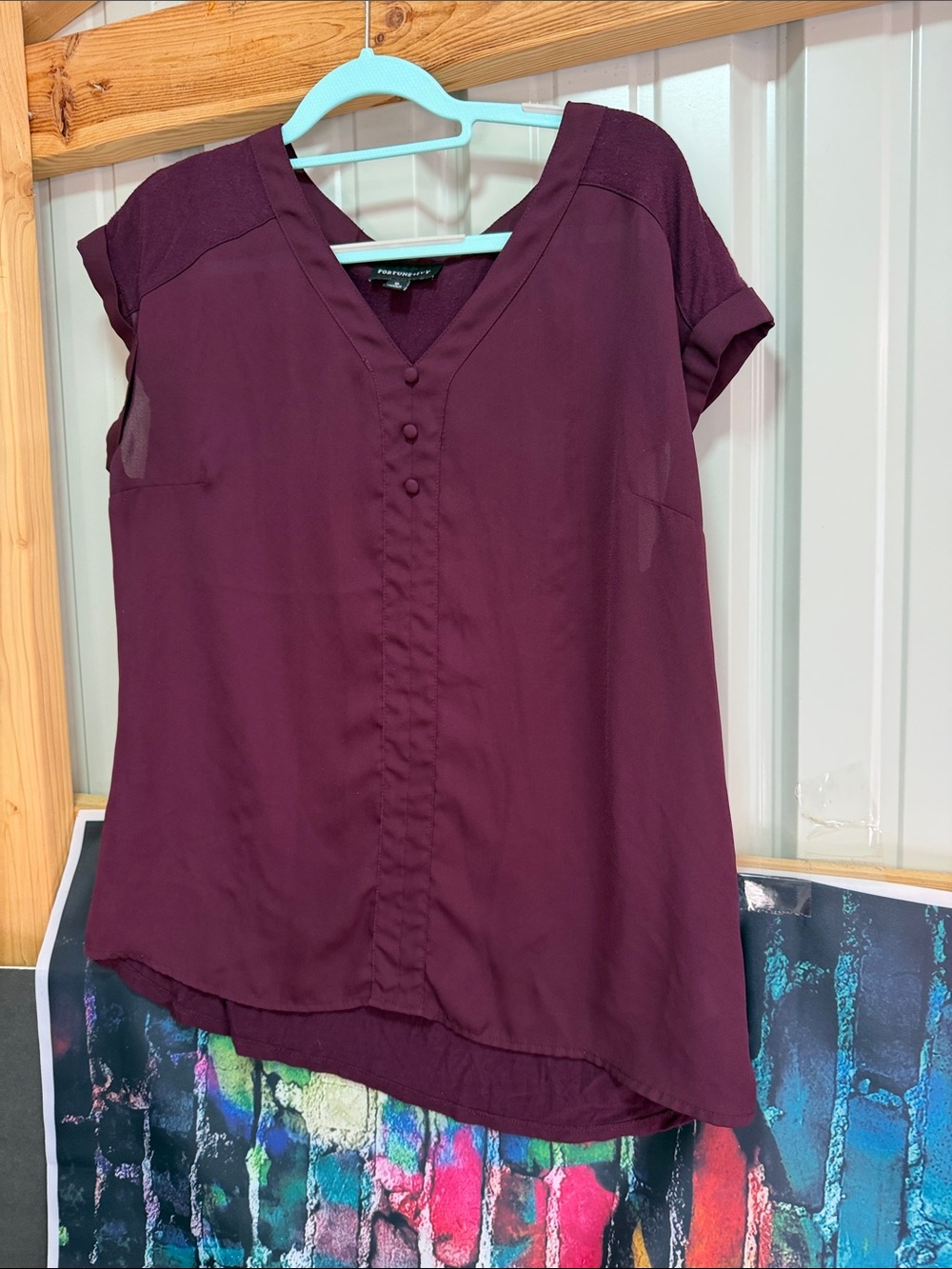Plum V-Neck Button-Front Cap Sleeve Blouse